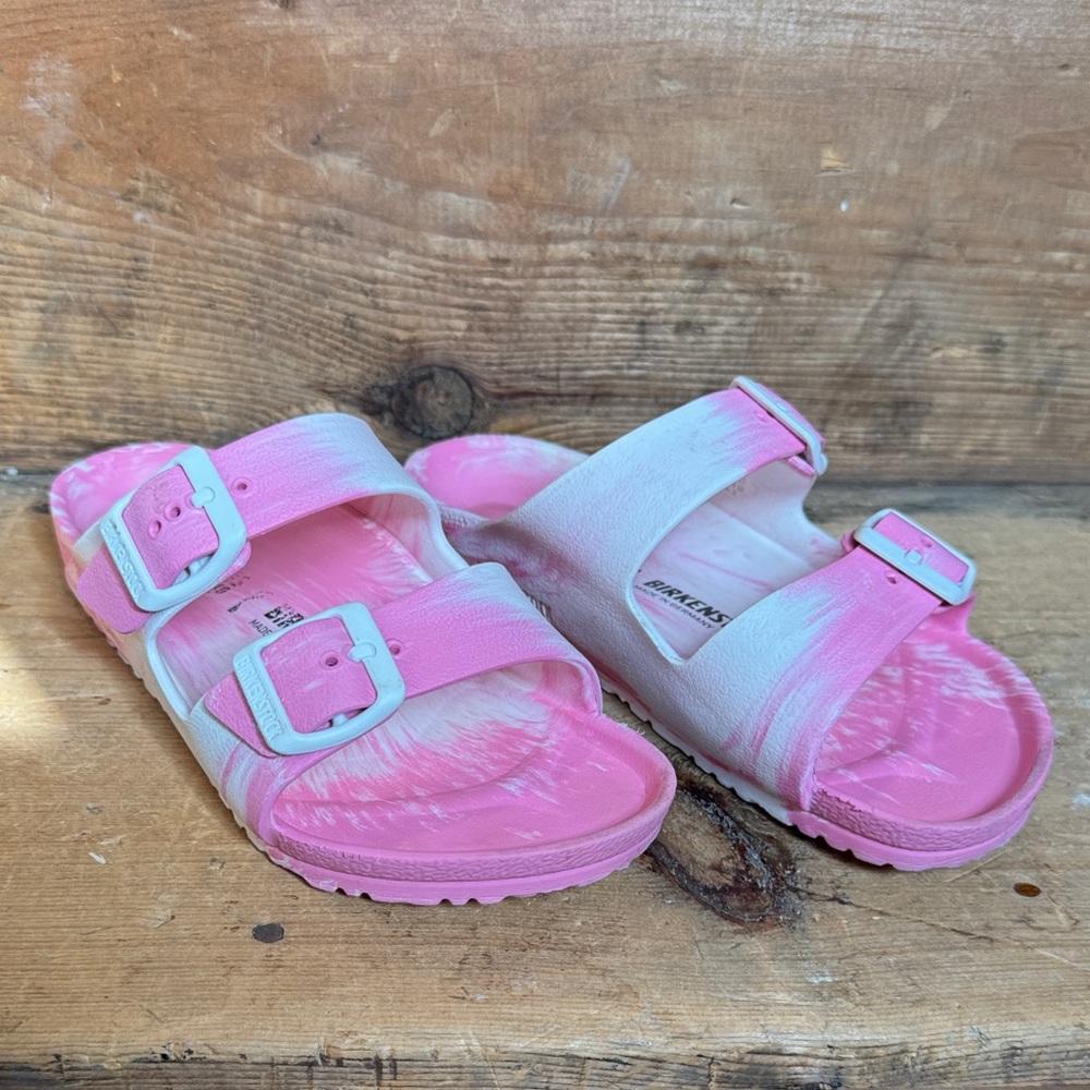 Birkenstock Kids Pink and White tie dye Sandals